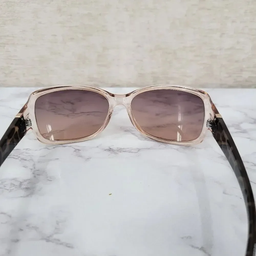 Oscar De La Renta Clear Peachy Pink Frame Sunglasses with Tortoise Arms